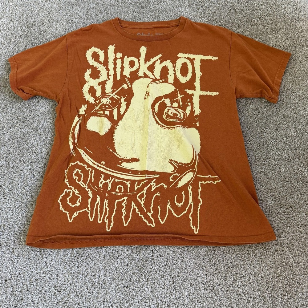 Slipknot Shirt Mens Small Orange Graphic Band Logo Tee T-Shirt Rock Metal